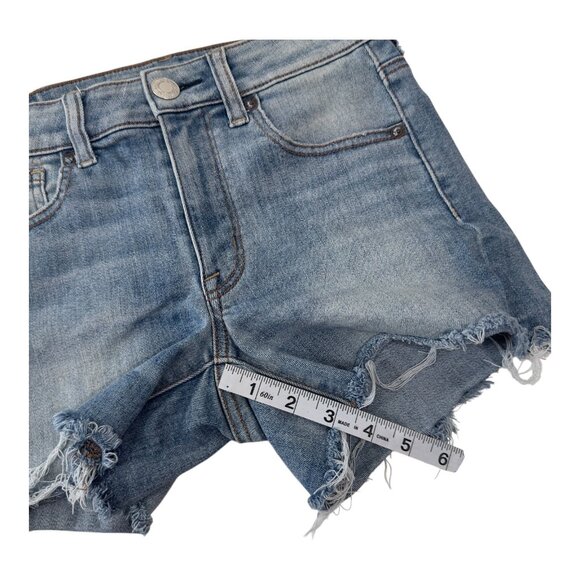 American Eagle Womens SZ 2 High Rise Distressed Denim Shortie Frayed Hemmed - Picture 9 of 12